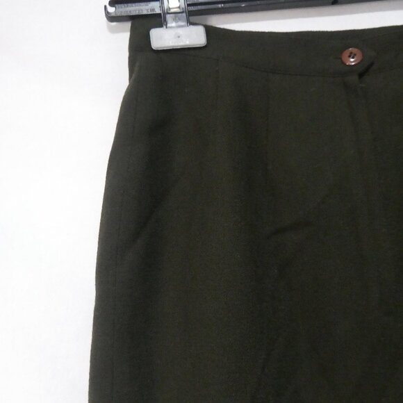 Lined Unbranded Dark Green Wool Skirt | 4P | Button and Zipper Closure - Picture 3 of 14
